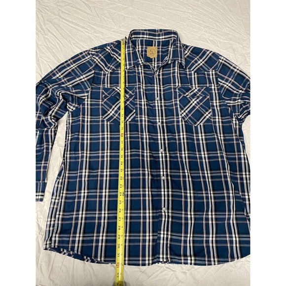 GC Pearl Snap Western Shirt XXL Plaid Blue White Long Sleeve - Picture 6 of 11